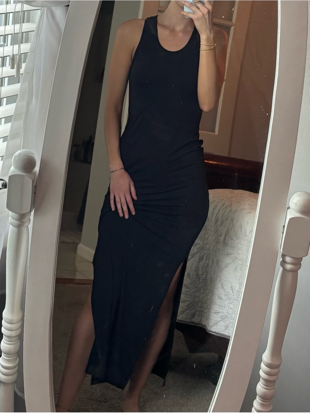 Women's Black Sleeveless Maxi Dress with Side Slit